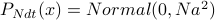 P_{N dt}(x) = Normal(0, Na^2)